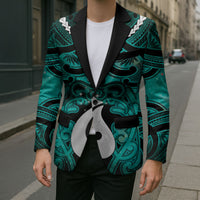 Personalised Maori Matariki Hei Matau Turquoise Blazer Maori Kowhaiwhai Pattern Galaxy