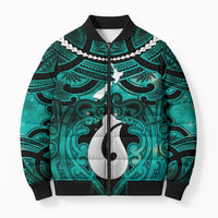 Personalised Maori Matariki Hei Matau Turquoise Bomber Puffer Jacket Maori Kowhaiwhai Pattern Galaxy