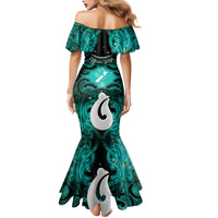 Personalised Maori Matariki Hei Matau Turquoise Family Matching Mermaid Dress and Hawaiian Shirt Maori Kowhaiwhai Pattern Galaxy LT01 - Polynesian Pride