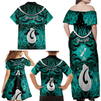 Personalised Maori Matariki Hei Matau Turquoise Family Matching Off Shoulder Maxi Dress and Hawaiian Shirt Maori Kowhaiwhai Pattern Galaxy LT01 - Polynesian Pride