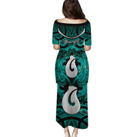 Personalised Maori Matariki Hei Matau Turquoise Family Matching Puletasi and Hawaiian Shirt Maori Kowhaiwhai Pattern Galaxy LT01 - Polynesian Pride