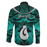 Personalised Maori Matariki Hei Matau Turquoise Family Matching Summer Maxi Dress and Hawaiian Shirt Maori Kowhaiwhai Pattern Galaxy LT01 - Polynesian Pride