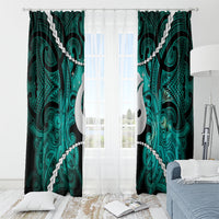 Maori Matariki Hei Matau Turquoise Window Curtain Maori Kowhaiwhai Pattern Galaxy