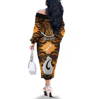 Personalised Maori Matariki Hei Matau Kowhai Family Matching Off The Shoulder Long Sleeve Dress and Hawaiian Shirt Maori Kowhaiwhai Pattern Galaxy LT01 - Polynesian Pride