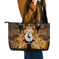 Maori Matariki Hei Matau Kowhai Leather Tote Bag Maori Kowhaiwhai Pattern Galaxy