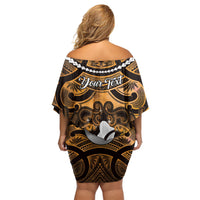 Personalised Maori Matariki Hei Matau Kowhai Off Shoulder Short Dress Maori Kowhaiwhai Pattern Galaxy
