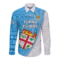Fiji Rugby Long Sleeve Button Shirt Come On Fijian Tapa Pattern LT01 Unisex Blue - Polynesian Pride