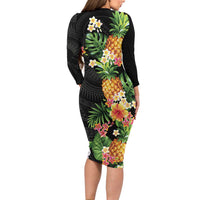 Hawaii Pineapple Tropical Family Matching Long Sleeve Bodycon Dress and Hawaiian Shirt Colorful Hibiscus Plumeria LT01 - Polynesian Pride