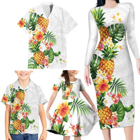 Hawaii Pineapple Tropical Family Matching Long Sleeve Bodycon Dress and Hawaiian Shirt Luminous Hibiscus Plumeria LT01 - Polynesian Pride