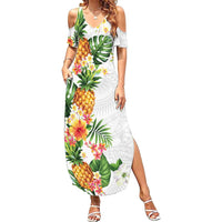 Hawaii Pineapple Tropical Family Matching Summer Maxi Dress and Hawaiian Shirt Luminous Hibiscus Plumeria