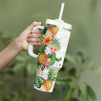 Hawaii Pineapple Tropical Tumbler With Handle Luminous Hibiscus Plumeria