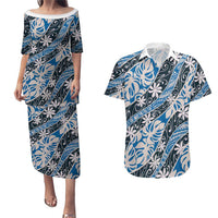 Ninamu Tahiti Tiare Monstera Couples Matching Puletasi and Hawaiian Shirt Polynesian Pattern Curve Style - Polynesian Pride