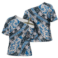Ninamu Tahiti Tiare Monstera Cross Shoulder Shirt Polynesian Pattern Curve Style - Polynesian Pride