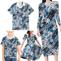 Ninamu Tahiti Tiare Monstera Family Matching Long Sleeve Bodycon Dress and Hawaiian Shirt Polynesian Pattern Curve Style LT01 - Polynesian Pride