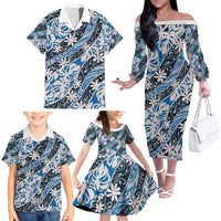 Ninamu Tahiti Tiare Monstera Family Matching Off The Shoulder Long Sleeve Dress and Hawaiian Shirt Polynesian Pattern Curve Style LT01 - Polynesian Pride