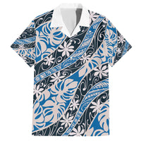 Ninamu Tahiti Tiare Monstera Family Matching Off The Shoulder Long Sleeve Dress and Hawaiian Shirt Polynesian Pattern Curve Style LT01 Dad's Shirt - Short Sleeve Blue - Polynesian Pride