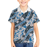 Ninamu Tahiti Tiare Monstera Family Matching Off The Shoulder Long Sleeve Dress and Hawaiian Shirt Polynesian Pattern Curve Style LT01 Son's Shirt Blue - Polynesian Pride