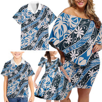 Ninamu Tahiti Tiare Monstera Family Matching Off Shoulder Short Dress and Hawaiian Shirt Polynesian Pattern Curve Style LT01 - Polynesian Pride