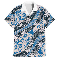 Ninamu Tahiti Tiare Monstera Family Matching Tank Maxi Dress and Hawaiian Shirt Polynesian Pattern Curve Style LT01 Dad's Shirt - Short Sleeve Blue - Polynesian Pride