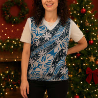 Ninamu Tahiti Tiare Monstera Christmas Knitted V-Neck Vest Polynesian Pattern Curve Style - Polynesian Pride