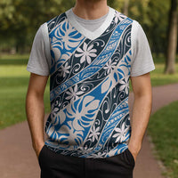 Ninamu Tahiti Tiare Monstera Christmas Knitted V-Neck Vest Polynesian Pattern Curve Style - Polynesian Pride