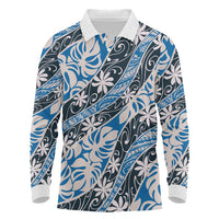 Ninamu Tahiti Tiare Monstera Long Sleeve Polo Shirt Polynesian Pattern Curve Style - Polynesian Pride