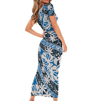 Ninamu Tahiti Tiare Monstera Short Sleeve Bodycon Dress Polynesian Pattern Curve Style - Polynesian Pride