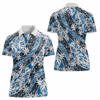 Ninamu Tahiti Tiare Monstera Women Polo Shirt Polynesian Pattern Curve Style - Polynesian Pride
