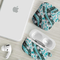 Cyan Tahiti Tiare Monstera AirPods Case Polynesian Pattern Curve Style - Polynesian Pride