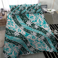Cyan Tahiti Tiare Monstera Bedding Set Polynesian Pattern Curve Style - Polynesian Pride