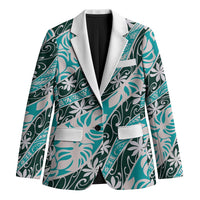 Cyan Tahiti Tiare Monstera Blazer Polynesian Pattern Curve Style - Polynesian Pride