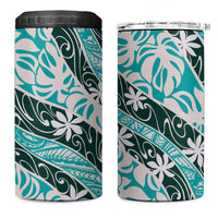 Cyan Tahiti Tiare Monstera 4 in 1 Can Cooler Tumbler Polynesian Pattern Curve Style - Polynesian Pride