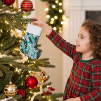 Cyan Tahiti Tiare Monstera Christmas Stocking Polynesian Pattern Curve Style - Polynesian Pride