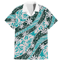 Cyan Tahiti Tiare Monstera Family Matching Off The Shoulder Long Sleeve Dress and Hawaiian Shirt Polynesian Pattern Curve Style LT01 Dad's Shirt - Short Sleeve Cyan - Polynesian Pride