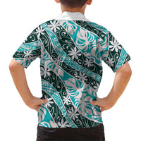 Cyan Tahiti Tiare Monstera Family Matching Off Shoulder Maxi Dress and Hawaiian Shirt Polynesian Pattern Curve Style LT01 - Polynesian Pride