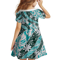 Cyan Tahiti Tiare Monstera Family Matching Off Shoulder Maxi Dress and Hawaiian Shirt Polynesian Pattern Curve Style LT01 - Polynesian Pride