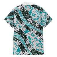 Cyan Tahiti Tiare Monstera Family Matching Off Shoulder Maxi Dress and Hawaiian Shirt Polynesian Pattern Curve Style LT01 - Polynesian Pride