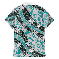 Cyan Tahiti Tiare Monstera Family Matching Short Sleeve Bodycon Dress and Hawaiian Shirt Polynesian Pattern Curve Style LT01 - Polynesian Pride