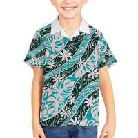 Cyan Tahiti Tiare Monstera Family Matching Summer Maxi Dress and Hawaiian Shirt Polynesian Pattern Curve Style LT01 Son's Shirt Cyan - Polynesian Pride