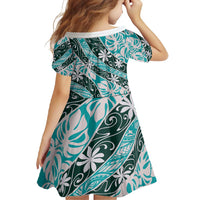 Cyan Tahiti Tiare Monstera Family Matching Tank Maxi Dress and Hawaiian Shirt Polynesian Pattern Curve Style - Polynesian Pride
