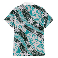 Cyan Tahiti Tiare Monstera Family Matching Tank Maxi Dress and Hawaiian Shirt Polynesian Pattern Curve Style LT01 - Polynesian Pride