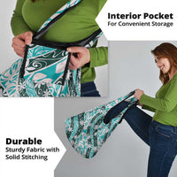 Cyan Tahiti Tiare Monstera Grocery Bag Polynesian Pattern Curve Style - Polynesian Pride