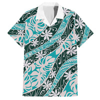 Cyan Tahiti Tiare Monstera Hawaiian Shirt Polynesian Pattern Curve Style - Polynesian Pride