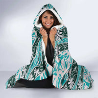 Cyan Tahiti Tiare Monstera Hooded Blanket Polynesian Pattern Curve Style - Polynesian Pride