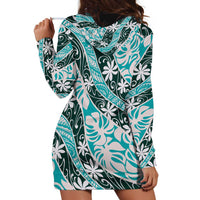 Cyan Tahiti Tiare Monstera Hoodie Dress Polynesian Pattern Curve Style - Polynesian Pride