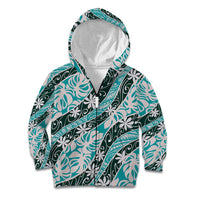 Cyan Tahiti Tiare Monstera Kid Hoodie Polynesian Pattern Curve Style - Polynesian Pride