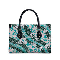 Cyan Tahiti Tiare Monstera Leather Bag Polynesian Pattern Curve Style - Polynesian Pride