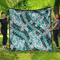 Cyan Tahiti Tiare Monstera Quilt Polynesian Pattern Curve Style - Polynesian Pride