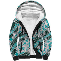 Cyan Tahiti Tiare Monstera Sherpa Hoodie Polynesian Pattern Curve Style - Polynesian Pride