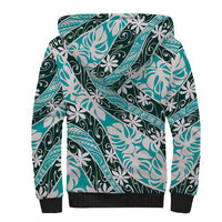 Cyan Tahiti Tiare Monstera Sherpa Hoodie Polynesian Pattern Curve Style - Polynesian Pride
